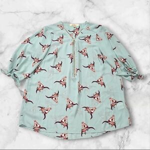 Wishful Park Floral Longhorn Pattern Blouse with Zipper Size Large (L) C14